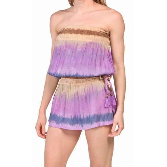 Tiare Hawaii Aina Mini Dress S/M Lilac Ombré Cover Up Swim Strapless Skirt - Picture 2 of 4